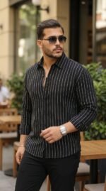 Erkek Çizgili Keten Gömlek - Görsel 3