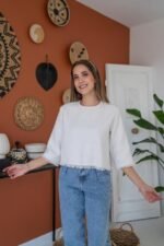 Beyaz Püskül Detaylı Bluz - Görsel 3