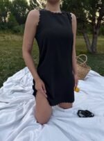 Kadın Keten Kumaş Kolsuz Mini Boy Elbise - Görsel 8