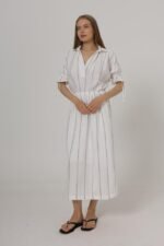 Beli Lastikli Elbise - Beyaz - Görsel 3