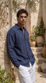 Erkek Armürlü Yarım Oversize Müslin Gömlek - Görsel 5