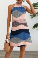 Kadın Kolsuz Boyundan Askılı Desenli Midi Süprem Elbise - Görsel 4