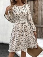 Kadın Uzun Kollu Bot Yaka Beli Lastikli Midi Süprem Elbise - Görsel 4