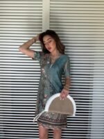 Kadın Kısa Kollu V Yakalı çiçek Baskılı Midi Süprem Elbise - Görsel 4