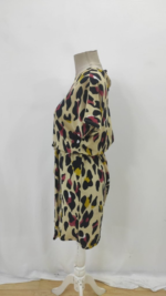 Kadın Kısa Kollu Yuvarlak Yaka Beli Kuşaklı Geometrik Desenli Süprem Elbise - Görsel 5