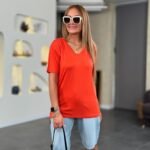 Kadın Kısa Kollu V Yaka Bluz