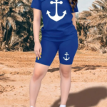 Kadın Kısa Kollu çapa Baskılı Viskon Ikili Takım