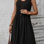 Kadın Askılı Yuvarlak Yakalı önden Pileli Kısa Aerobin Elbise