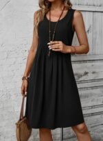 Kadın Askılı Yuvarlak Yakalı önden Pileli Kısa Aerobin Elbise