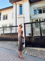 Kadın Dalgıç Kumaş Dijital Leopar Baskılı Midi Boy Elbise - Görsel 6