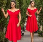 Kadın Kısa Kollu Kruvaze Yaka Eteği Volanlı Krep Elbise - Görsel 8