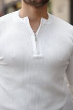 Erkek Fermuarlı Bisiklet Yaka Dokulu Uzun Kollu Triko - Görsel 3