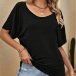 Kadın Tek Omuzu Açık Kısa Kollu Salaş Viskon Bluz