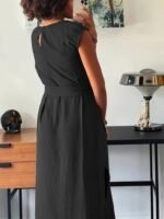 Kadın Kısa Kollu Yuvarlak Yaka Belden Bağcıklı önden Yırtmaçlı Aerobin Elbise - Görsel 3