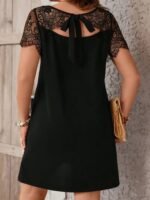 Kadın Kısa Kollu Dantel Bisiklet Yaka Ve Kol Dantel Detaylı Janjan Krep Elbise - Görsel 2