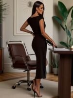 Kadın Kısa Kollu Geometrik Yakalı önden Açık Modal Mini Elbise - Görsel 3