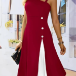 Kadın Tek Omuzu şerit Detaylı Kolsuz Yandan Düğme Detaylı Viskon Elbise