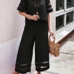 Kadın Kısa Kollu Bisiklet Yakalı Tül şerit Detaylı Bluz Ve Pantolon Ikili Takım