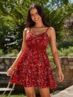 Kadın Ip Askılı V Yakalı Kısa Desenli Süprem Elbise - Görsel 3