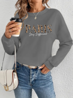 Kadın Uzun Kollu Bisiklet Yaka Desenli Viskon Iki Iplik Bluz - Görsel 3