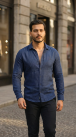 Erkek Uzun Kollu Keten Gömlek