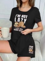 Kadın Kısa Kollu Bisiklet Yaka Baskılı Viskon Bluz Ve şort Ikili Takım - Görsel 3