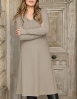 Kadın Uzun Kollu V Yakalı Salaş Midi Akrilik Elbise - Görsel 2