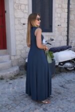 Kadın Sıfır Kollu Bisiklet Yaka Viskon Elbise - Görsel 5