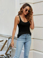 Kadın Kolsuz U Yaka Askılı Triko Bluz - Görsel 4