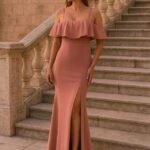 Kadın Dalgıç Krep Yırtmaç Detaylı Askılı Maxi Boy Elbise