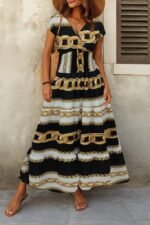 Kadın Kısa Kollu Kruvaze Yaka Beli Lastikli Süprem Maksi Boy Elbise - Görsel 2