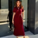 Kadın Kısa Kollu Bisiklet Yaka Yandan Bağlamalı Viskon Iki Iplik Elbise