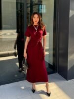 Kadın Kısa Kollu Bisiklet Yaka Yandan Bağlamalı Viskon Iki Iplik Elbise