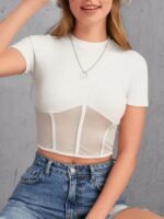 Kadın Transparan Detay Kısa Kol Kaşkorse Bluz - Görsel 2