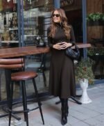 Kadın Uzun Kollu Balıkçı Yaka Derin Yırtmaç Detay Krep Elbise - Görsel 2