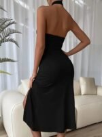 Kadın Sırt Dekolteli Boyun çapraz Yakalı Yırtmaç Detay Midi Sandy Elbise - Görsel 6