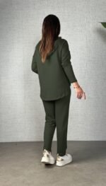 Kadın Uzun Kollu Kapşonlu Bağcıklı Viskon Iki Iplik Bluz Ve Pantolon Ikili Takım - Görsel 4