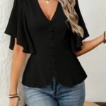 Kadın Kısa Kollu önden Düğmeli Ithal Krep Bluz