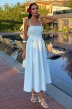 Sırtı Çapraz İpli Boncuk Detaylı Elbise 2902-08 - Görsel 3