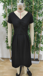 Kadın Kısa Kollu V Yakalı önden Pileli Janjan Krep Elbise - Görsel 6