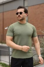 Erkek Fitilli Bisiklet Yaka Triko Tişört