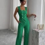 Kadın Düğmeli Bürümcük Kumaş Takım