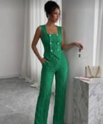 Kadın Düğmeli Bürümcük Kumaş Takım