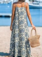 Kadın Ip Askılı Desenli Fırfırlı Süprem Elbise - Görsel 6