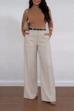 Kadın Yüksek Bel Geniş Paça Detaylı Cepli Ithal Krep Pantolon - Görsel 4