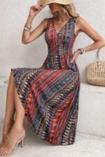 Kadın Beli Gipeli Etnik Desen Sıfır Kol Süprem Elbise