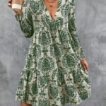 Kadın Uzun Kollu V Yakalı Fırfırlı Mini Süprem Elbise