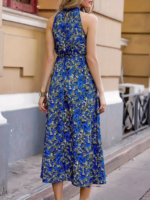 Kadın Omuz Dekolteli Halter Yaka Desenli Maxi Süprem Elbise - Görsel 5