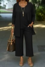 Kadın Uzun Kollu önü Açık Modal Ceket Kolsuz Viskon Iki Iplik Bluz Ve Pantolon üçlü Takım - Görsel 3