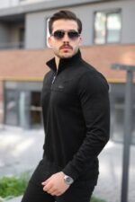 Erkek Süet Yarım Fermuar Dik Yaka Sweat - Görsel 4